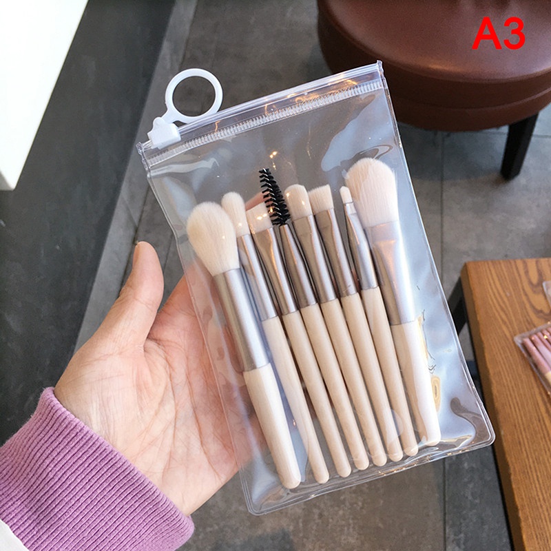 [Full] 8PCS Mini Pro Pinceaux De Maquillage Débutant Mat Manche En Bois Brosse Souple Portable