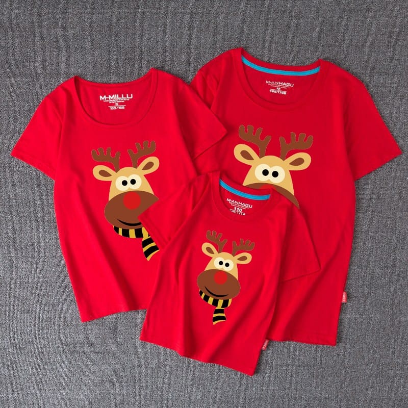 Kaos Atasan Lucu Gambar Kartun Rudolph  - Set Pakaian Anak dan Keluarga