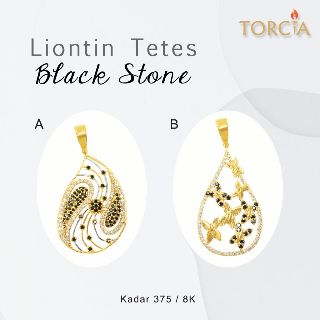 Liontin Emas Asli Tetes Kupu-Kupu Batu Hitam Kadar 375 Torcia