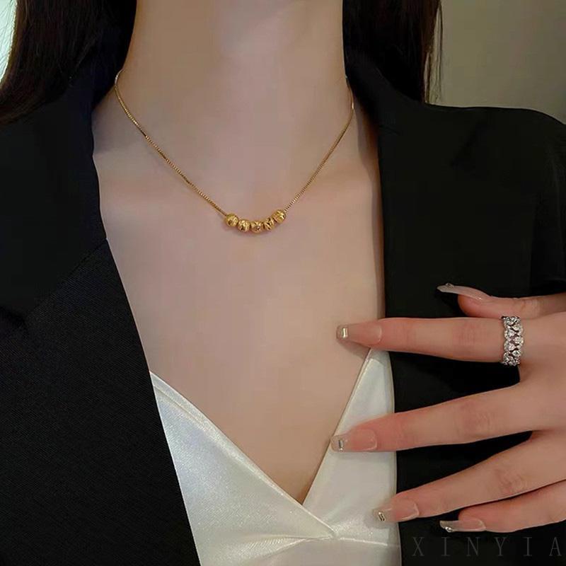 【Bayar di tempat】Kalung Titanium Asli Manik Beruntung Cantik Lapis Emas 18k Wanita Anti Karat Perhiasan