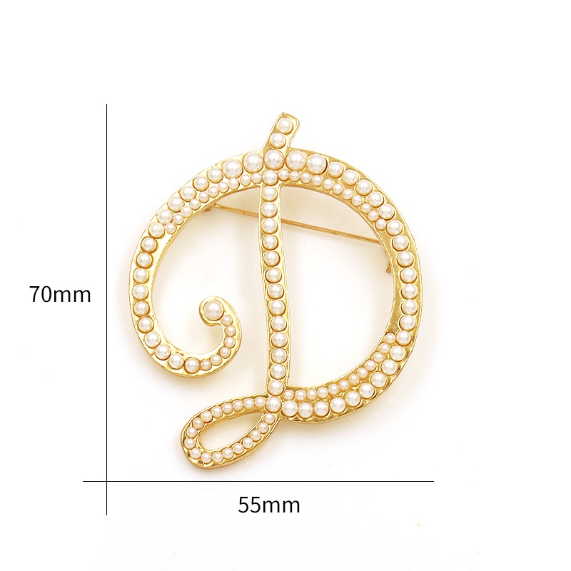 High Quality Women Pearl English Initial Letter Brooches / Vintage Korean Gold Color A K D Letter Metal Pins For Cardigan Skirt Sweater