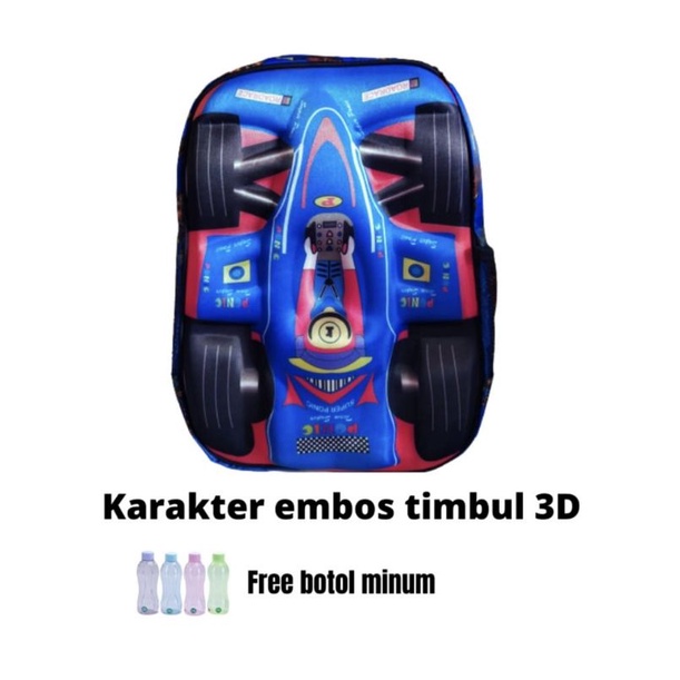 TAS RANSEL ANAK KARAKTER EMBOS TIMBUL 3D - TAS SEKOLAH SD TK FREE BOTOL