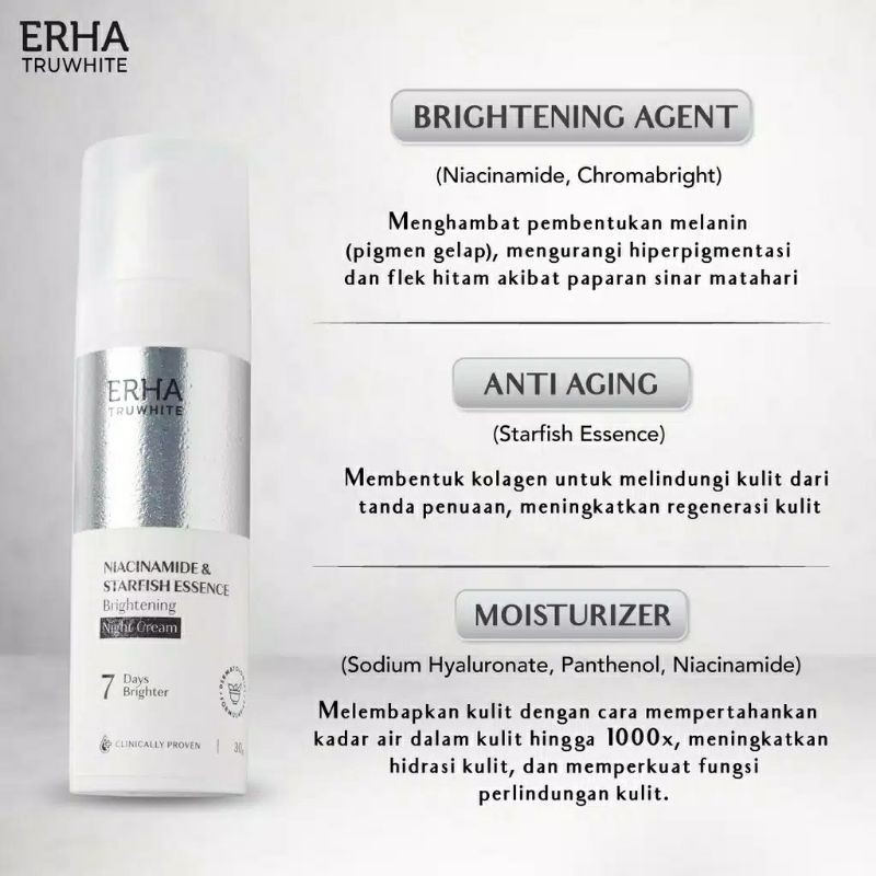 ERHA Truwhite Niacinamide&amp;Starfish Essence Brightening Night Cream 30gr