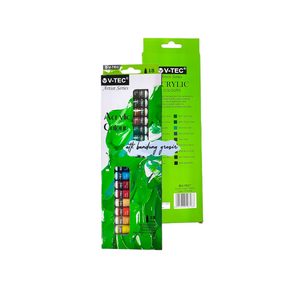 

H7Y Cat Akrilik V-TEC VT-618/A Acrylic Colours 18 Warna X 6 ML - Set