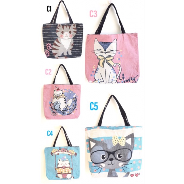 Tas tote bag kanvas besar cat series import