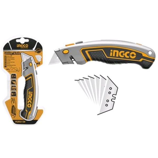 

Utility Knife INGCO HUK6128 Pisau Cutter Mini Serbaguna Teknisi Tukang Kayu Kulit FREE 5 Mata Pisau Potong Pemotong Akrilik Kertas PVC INDUSTRIAL