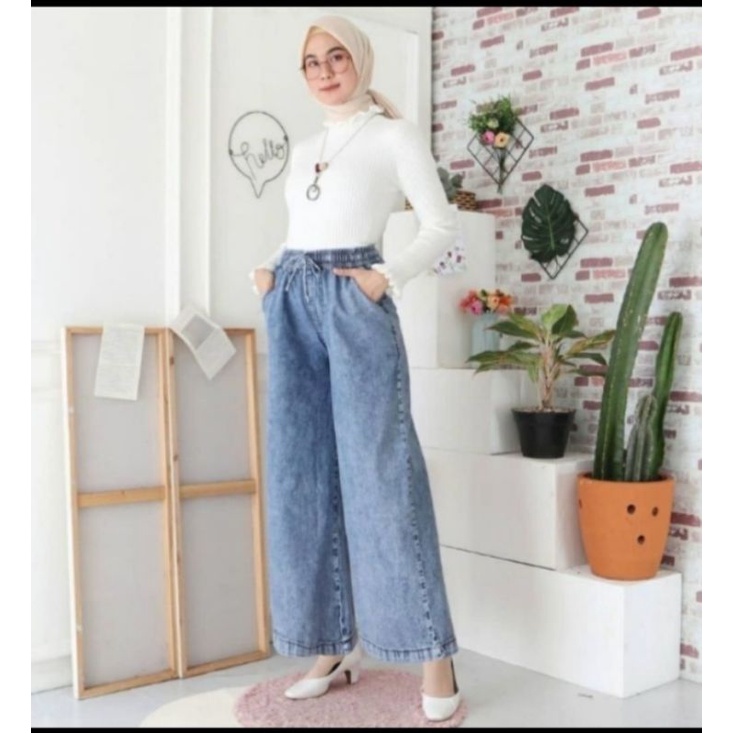 kulot jeans wanita pinggang karet/kulot jin premium/kulot paula jumbo