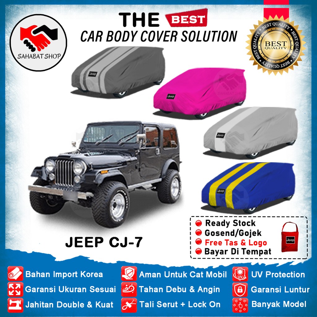 Sahabat Body Cover Mobil CJ-7 / Sarung Penutup Jeep CJ7 Outdoor 1976 1977 1978 1979 1980 1981 1982 1983 1984 1985 1986 / Selimut Mantel Tutup Jas Mantol Pelindung Pembungkus Kelambu Kerudung Terpal Kerodong Mobil Jeep CJ 7 Waterproof Anti Air Model Biru