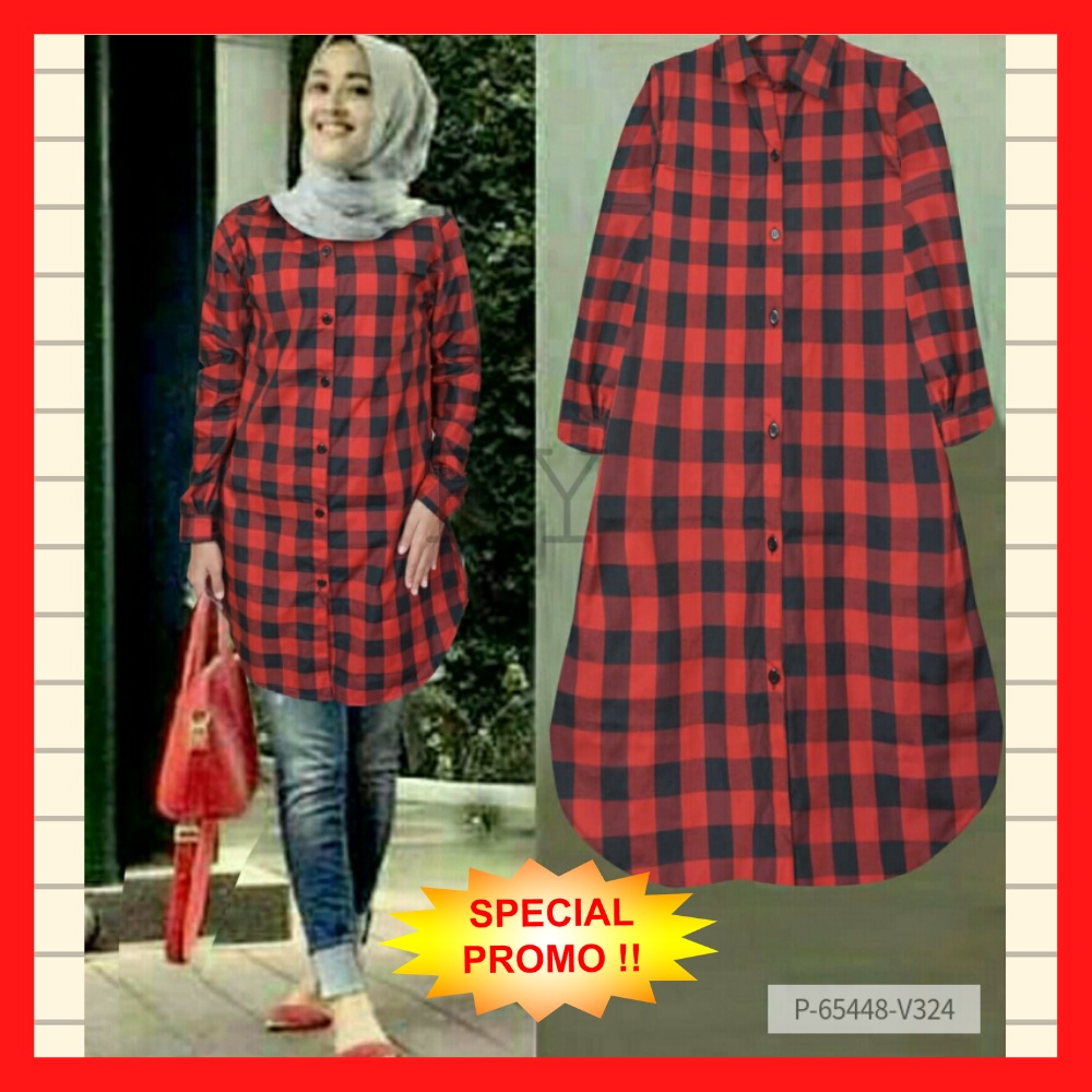 Baju Kemeja Hem Pakaian Busana Blouse Atasan Flanel Flannel Wanita Cewek Perempuan Remaja Gadis Cewe