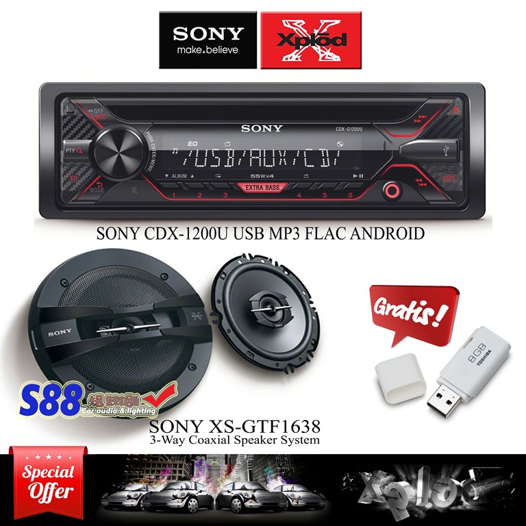 Paket Single Din Sony CDX-G1200U Free Flashdisk 8Gb