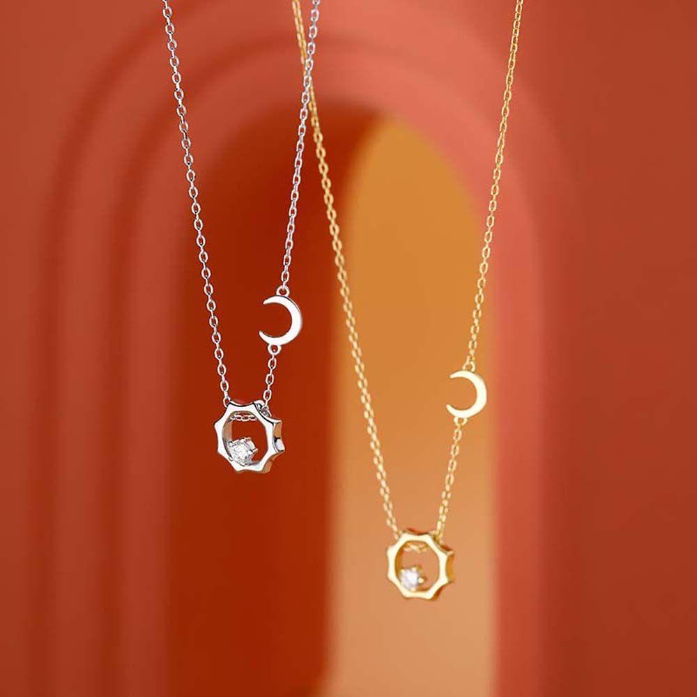 Mxbeauty Wanita Kalung Kepribadian Sederhana Matahari Bulan Teman Hadiah Pacar Hadiah Berlian Imitasi Gaya Korea Kalung