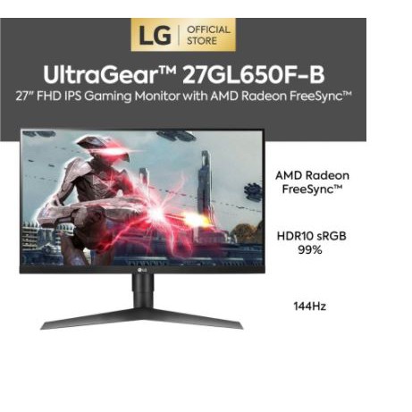 Monitor gaming LG 27 inch ultra gear 1ms IPS FHD 144hz Hdmi dp usb 3.0 amd freesync 27GL650F-B