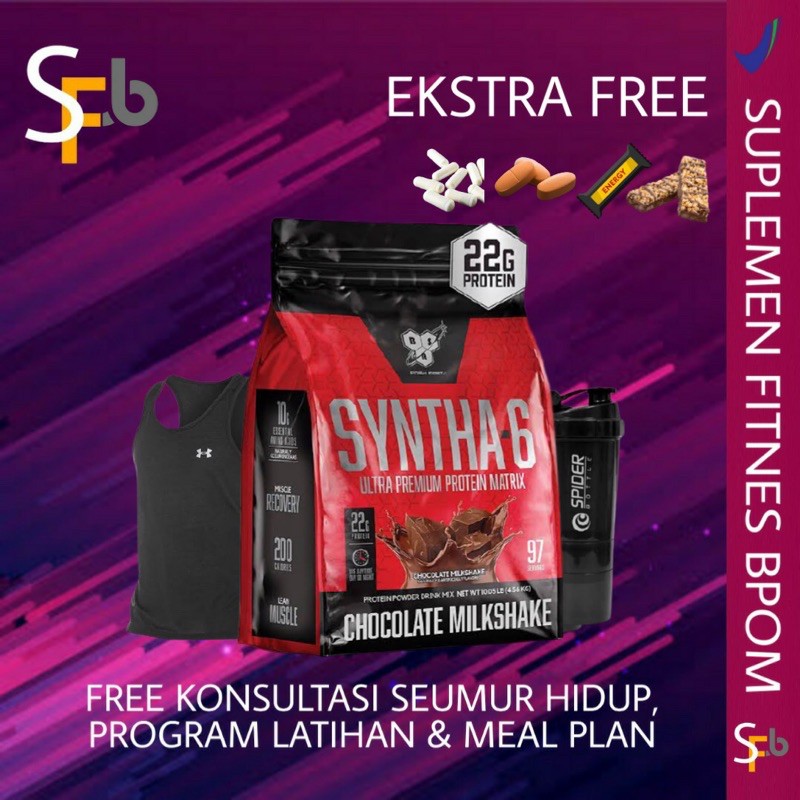 BSN SYNTHA 6 SYNTHA6 10 LBS SUPLEMEN SUSU FITNES FITNESS TINGGI PROTEIN GYM KESEHATAN MAKANAN