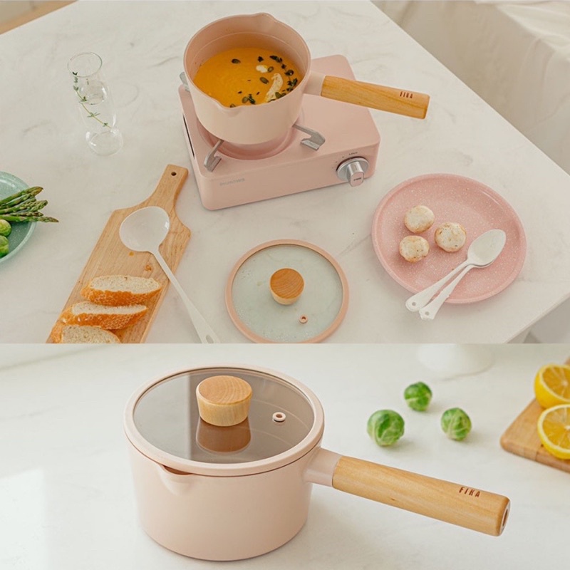 Neoflam fika peach 175mm milk pan with glass lid