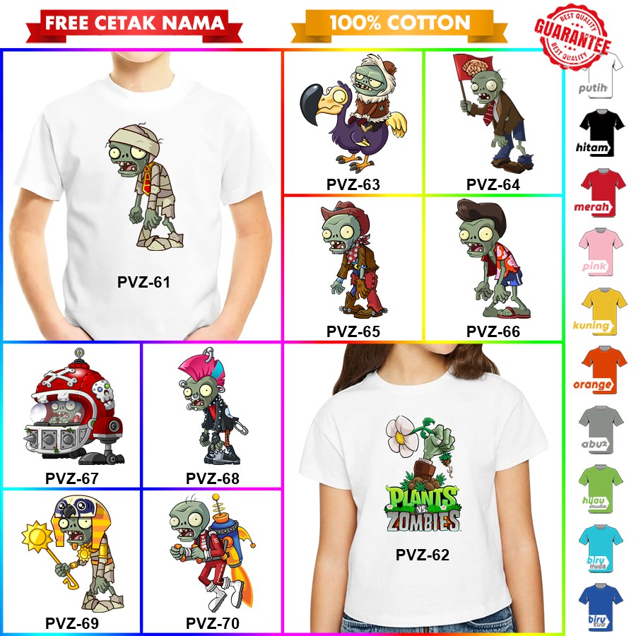 [FREE NAMA!!] Baju Kaos COUPLE  ANAK DAN DEWASA PLANTS VS ZOMBIES BANYAK MOTIF