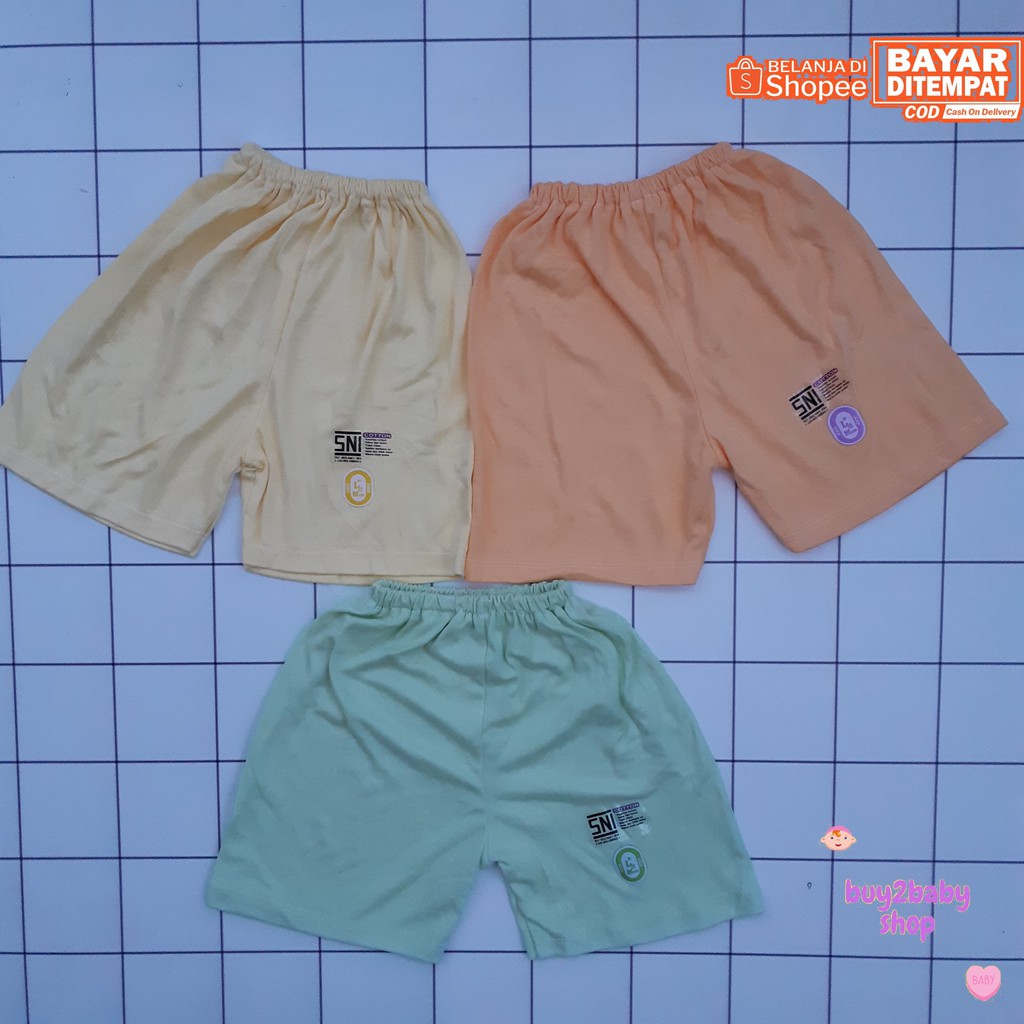 Celana pendek bayi warna polos L N Mom 1-2 Tahun 6 PCS