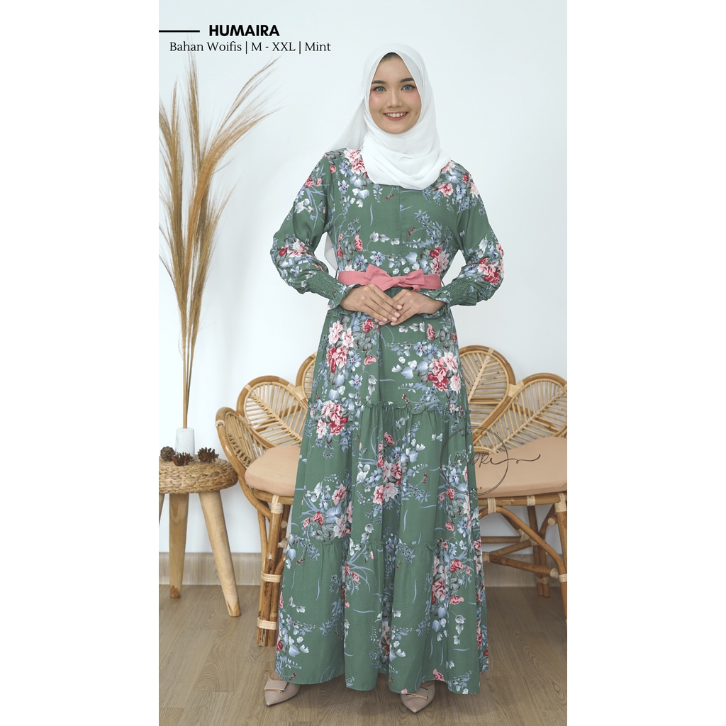 GAMIS WANITA BUSUI JUMBO Humaira Maxy Dress Motif Bunga-Bunga Kekinian / Gamis Wanita Remaja Bahan Wolfis Premium Terbaru Size M L XL XXL / Fashion Muslim Aneka Warna 2022