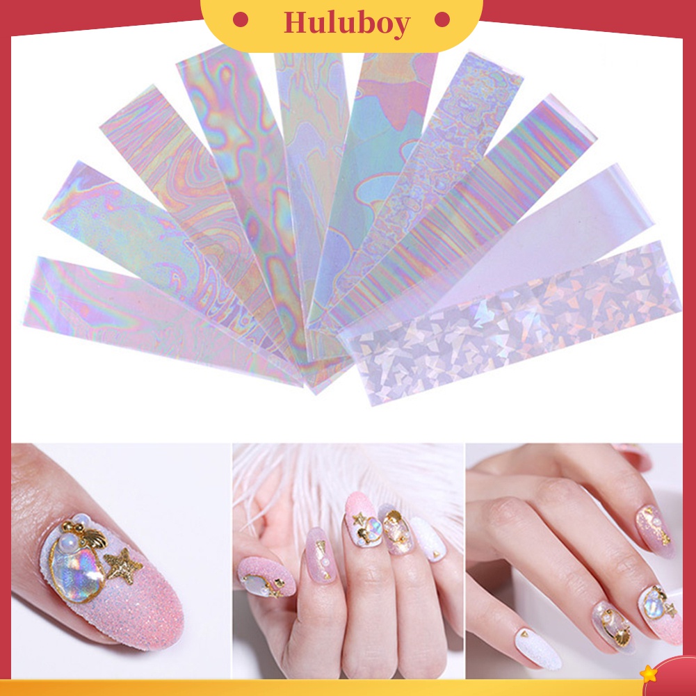 Huluboy Huluboy♡ 10 Rol Stiker Foil Transfer UV Gel Berkilau Untuk Dekorasi Manicure DIY
