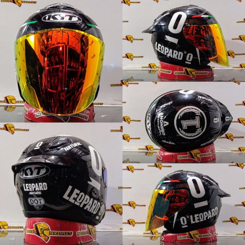 Helm KYT KYOTO R SOLID WHITE Original modif (PAKET GANTENG)-BK GLOSY/LEOPARD gol