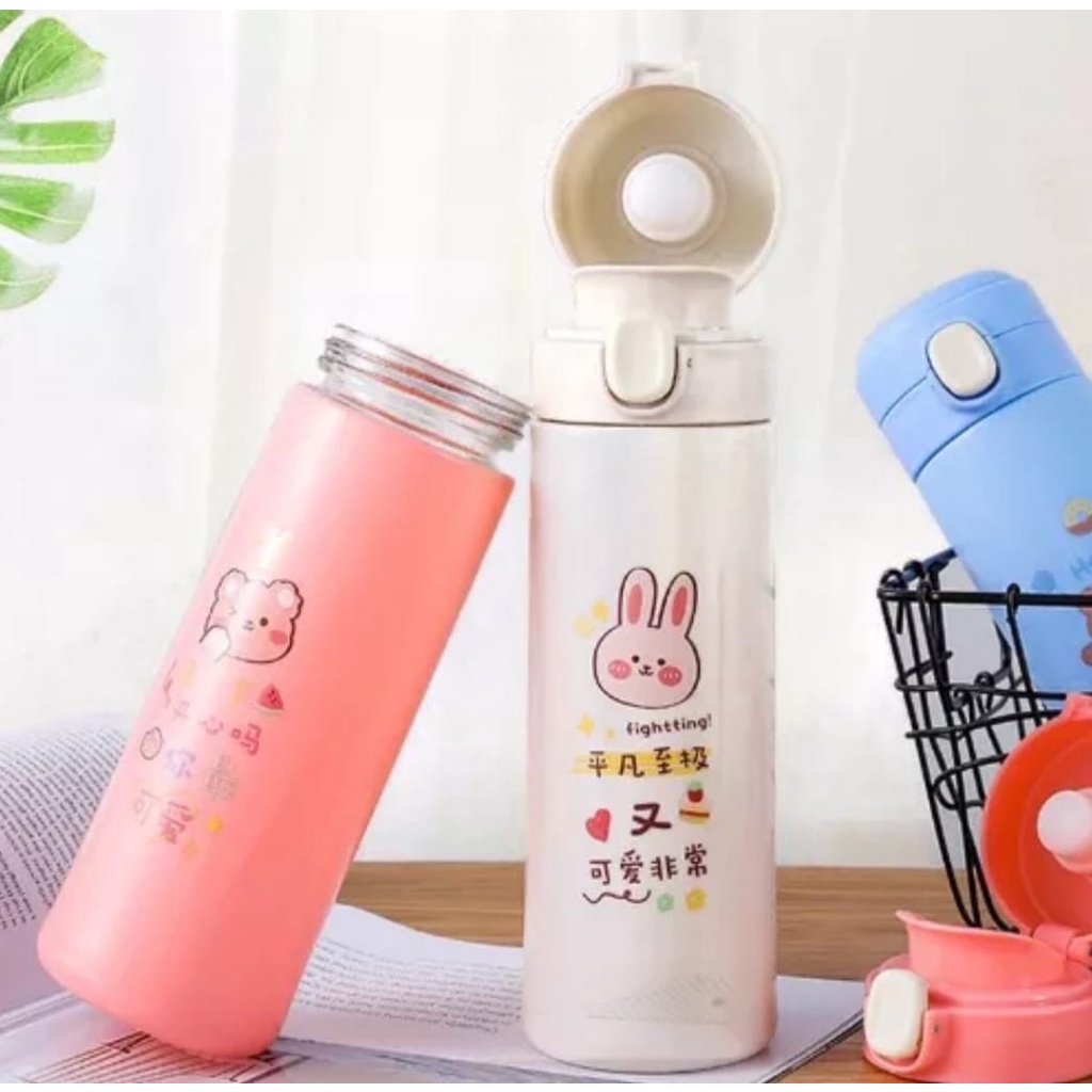 Termos Kancing Kaca-Botol Kaca Boneka 450ml Vacuum Cup Clip On Korean Style Botol Tumbler 450ml Boneka Vacuum Cup Clip On Korean Style