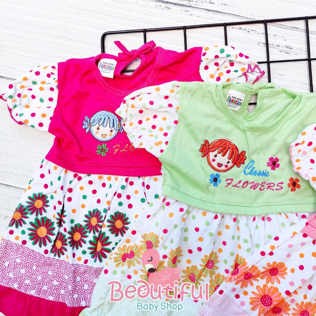 Dress Bayi Perempuan Motif Classic Flowers / Rok Baju Bayi Perempuan  Merk Fauzan / Baby.ou