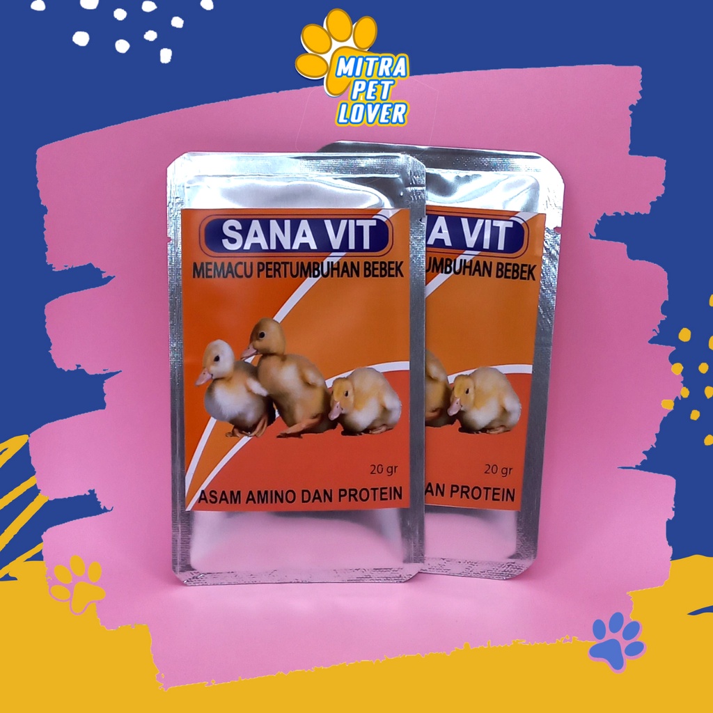 PEMACU PERTUMBUHAN BEBEK - SANA VIT 20 GRAM - SUPLEMEN PROTEIN SERBUK ASAM AMINO TAMBAH NAFSU MAKAN &amp; METABOLISME IMUN ITIK DUCK UNGGAS SANAVIT - MURAH GARANSI KUALITAS ASLI ORIGINAL - ANIMAL VETERINARY TAMASINDO OBAT &amp; VITAMIN TERNAK HEWAN MITRAPETLOVER