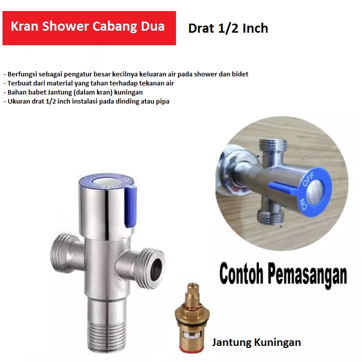 Stop Kran Shower T Cabang Stainless Kran Jet WC Kloset Closet Bidet - Stop Kran Shower Stainless Kran Air Cabang - Stop Kran Cabang Dua