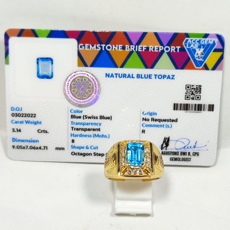 CINCIN BATU BLUE TOPAZ NATURAL ASLI BERSERTIFIKAT