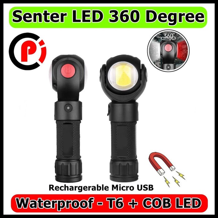 Senter LED Rechargeable 360 Degree Rotating Head T6 + COB LED TG S200