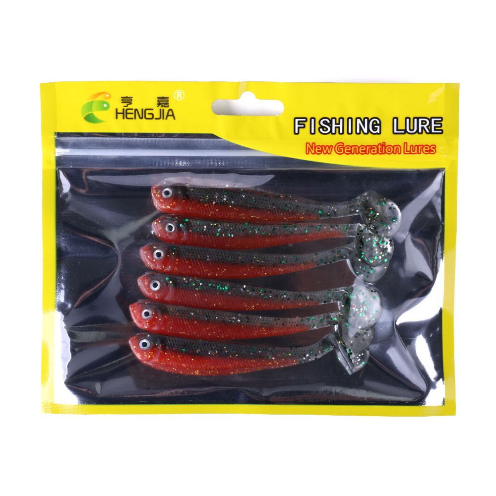 HENGJIA 6PCS/Bag 9cm/4.6g Soft Bait Fishing Lure 3D Eye T Tail Artificial Bait Pike Silicone Worm Bait