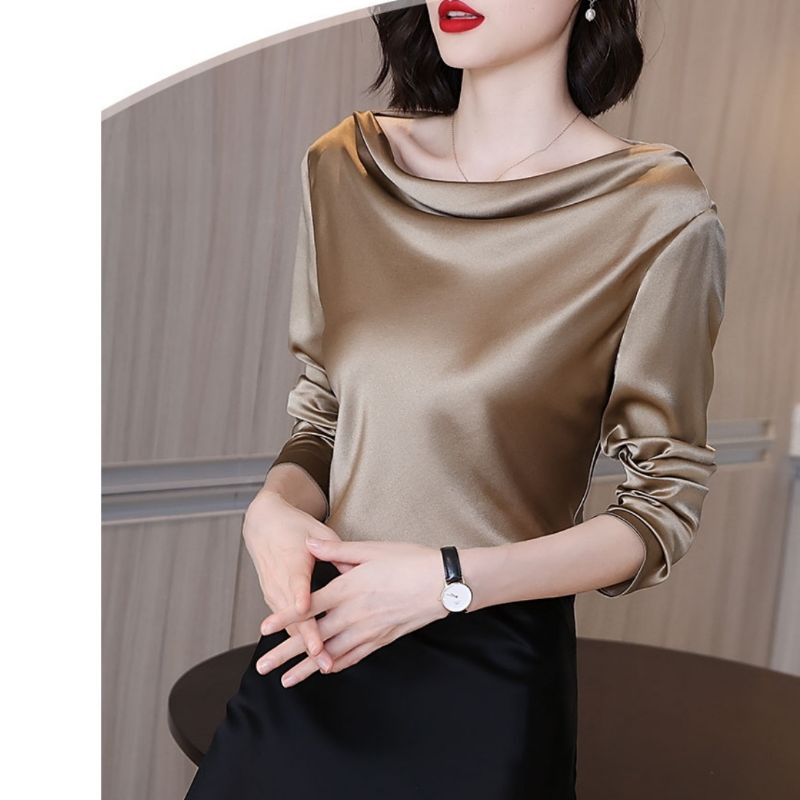 MDLV ~ 4910 Penelova Long Sleeve Cowl Neck Top Women Satin Top Premium Blouse Satin Lengan Panjang Blouse Satin Premium Blouse Satin Import Atasan Satin Lengan Panjang Fashion Import