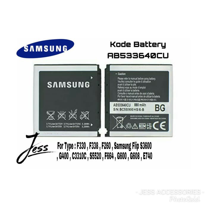 Batre Baterai Samsung lipat flip S3600 S5520 F330 F338 G400 F664 F268 G600 C3110 F330 AB533640CU