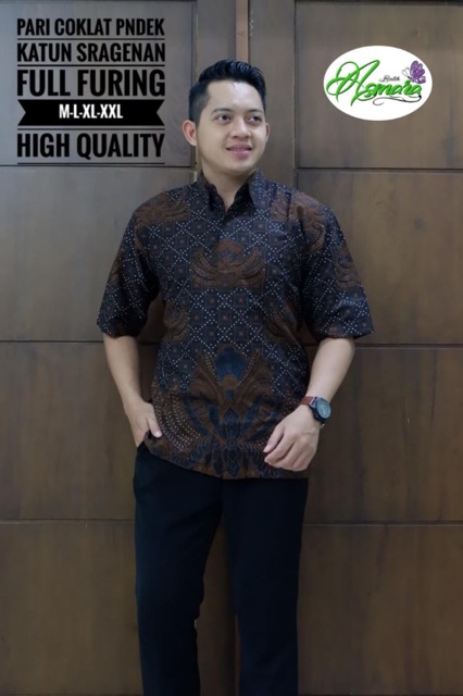 Kemeja Batik PARI COKLAT Panjang Katun Full Furing Murah