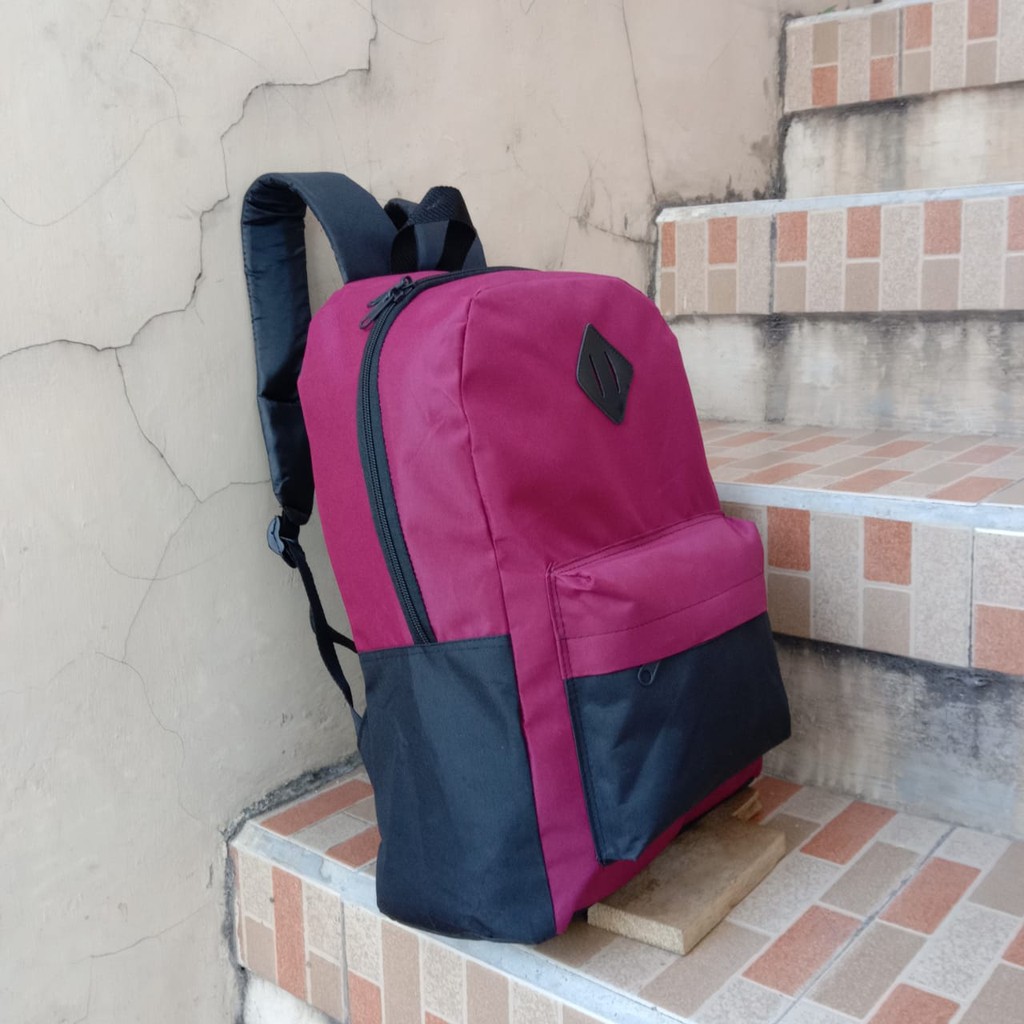 Tas Ransel Laptop Pria Wanita Tas Punggung Backpack Tas Sekolah SD SMP SMA SMK Terbaru-marun/hitam