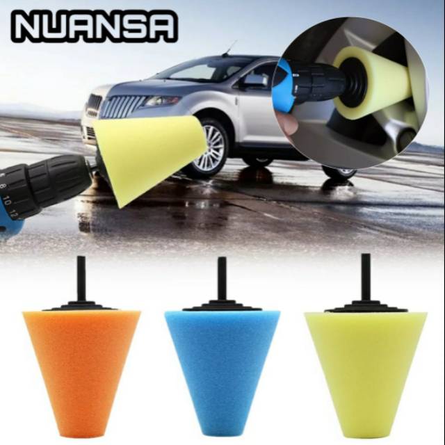 Foam Sponge Polishing Cone Busa poles kerucut pelek roda Shaped Buffing Pads bor wash wax pad buff buffing Hub Roda Mobil