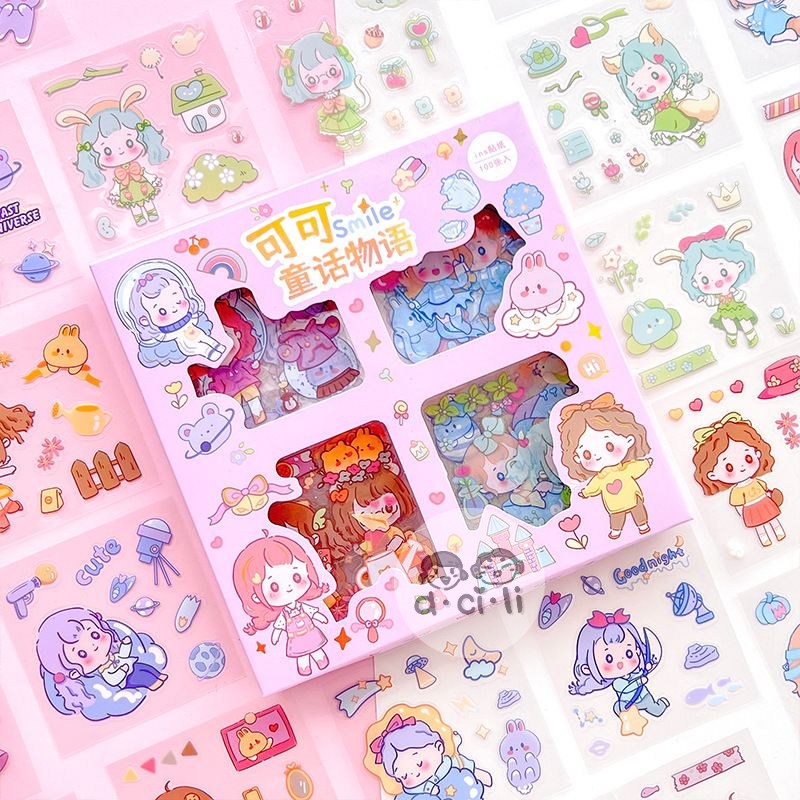 

100 Lembar Sticker Waterproof Lucu Kartun Aesthetic Hiasan Jurnaling Korea Scrapbook