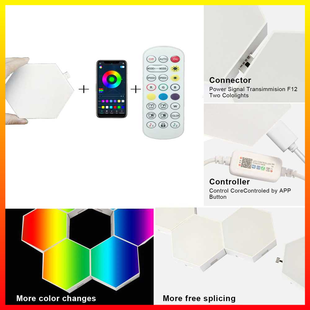 LED RGB App Control 6 PCS Lampu Dekorasi Hexagonal Sarang Lebah Dinding Quantum Light Kontrol Suara Yabstrip - 7CLL2DWH