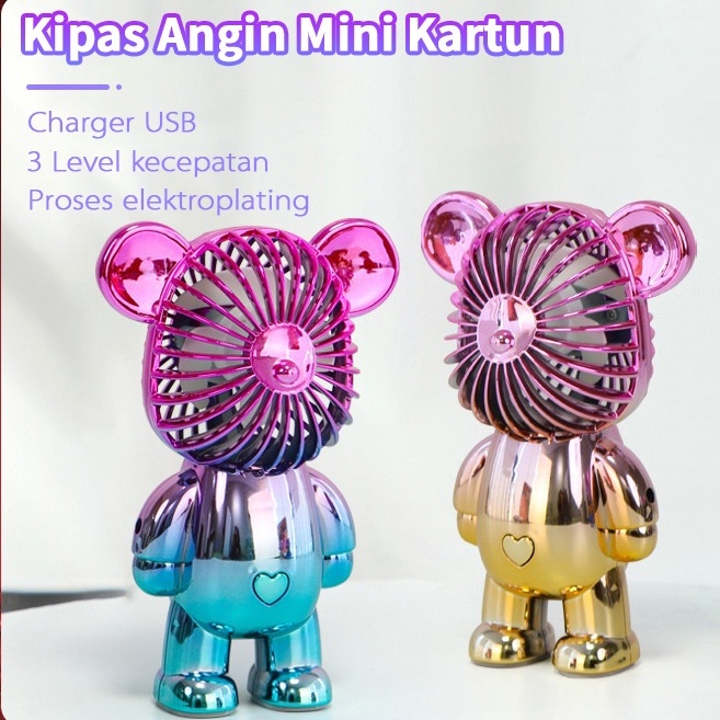 Kipas Angin Mini Beruang Gradasi Bear Portable USB Recharger Mini Fan Bear