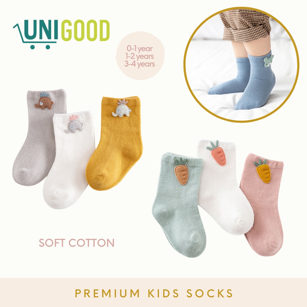 UNIGOOD - Kaos Kaki Bayi Premium Polos Motif Lucu Cotton Kids Socks Bahan Tebal