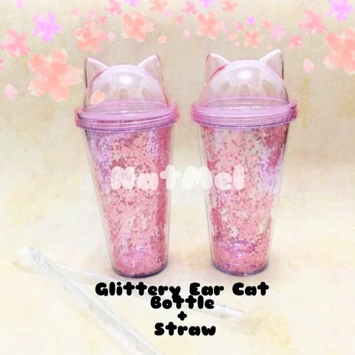 New Terlaris!! Miniso Botol Minum Cup Tumbler Glitter Lucu Free Straw