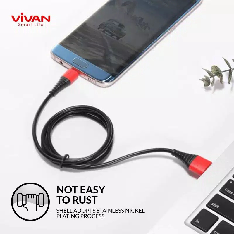 Kabel Data SM100s/SM100 Micro Fast Charging VIVAN 100CM 2.4A Android - Garansi 1 Tahun