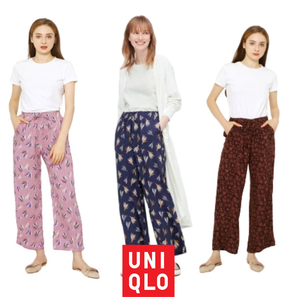 Celana Uniqlo Wanita Rayon Kulot Panjang Motif Original