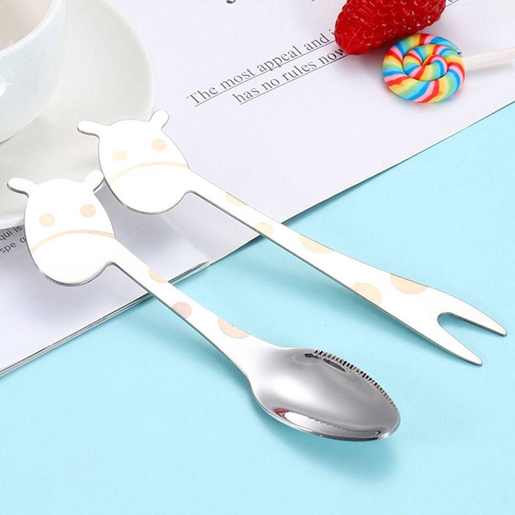 [Elegan] Garpu Buah Makanan Ringan Lucu Portable Stainless Steel Sendok Garpu Sendok Garpu