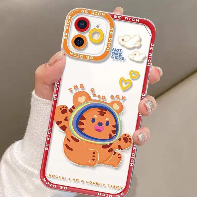 Soft Case Silikon TPU Transparan Motif Harimau Untuk Iphone 13 12 Mini 11 10 Pro XS Max X XR 8 7 6 6S Plus SE 2020