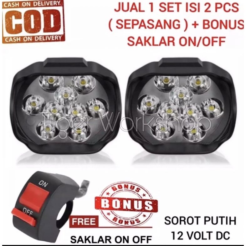 paket sepasang lampu 9 mata dan saklar on of stang lampu sorot universal motor dan mobil