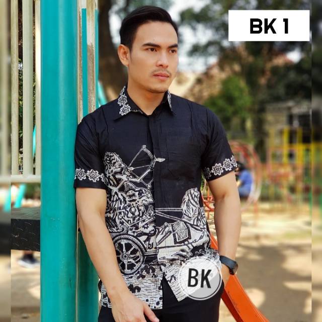 BATIK PRIA LENGAN PENDEK HEM HITAM MANIS BATIK DUONG BATIK NAKULA BATIK PEKALONGAN KEMEJA LENGAN PENDEK M L XL