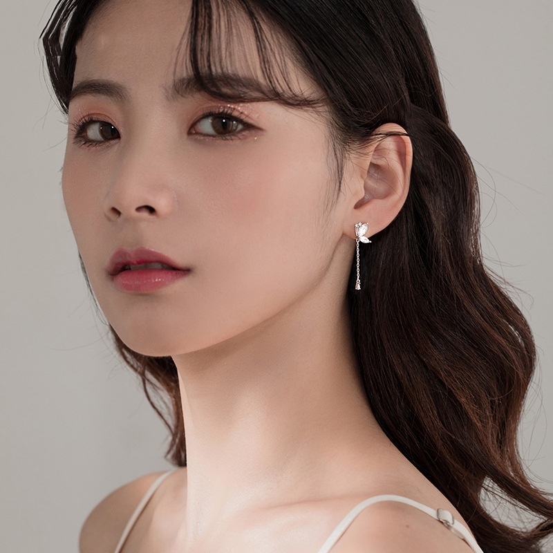 COD❤️1Sepasang  Anting Kupu-kupu Rumbai Drop Earrings Retro Flash Diamond Earrings Impor Fashion Korea Aksesoris Wanita