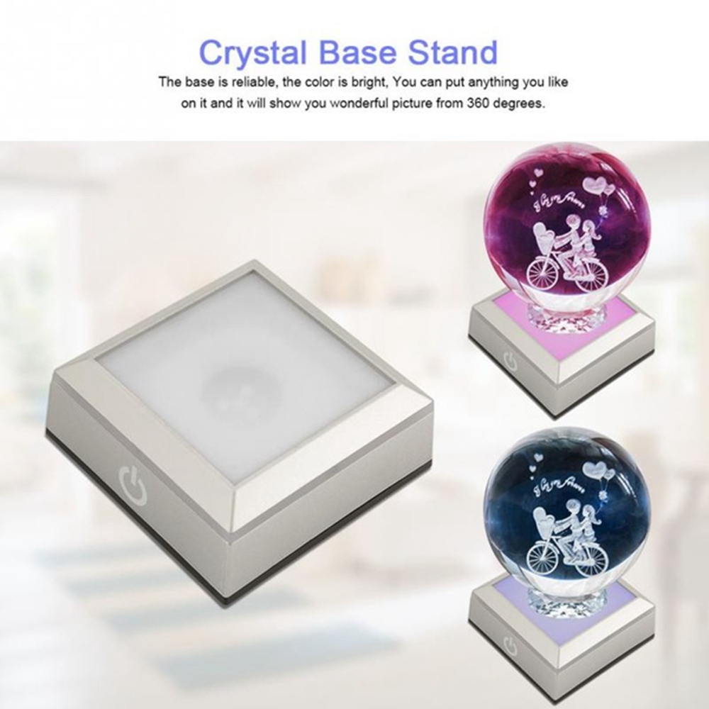 ELEGANT Electric Crystal Base Colorful Stand Base Lamp Bases Trophy Internal Laser LED Light Glass Battery Figurine Display Lamp Holder