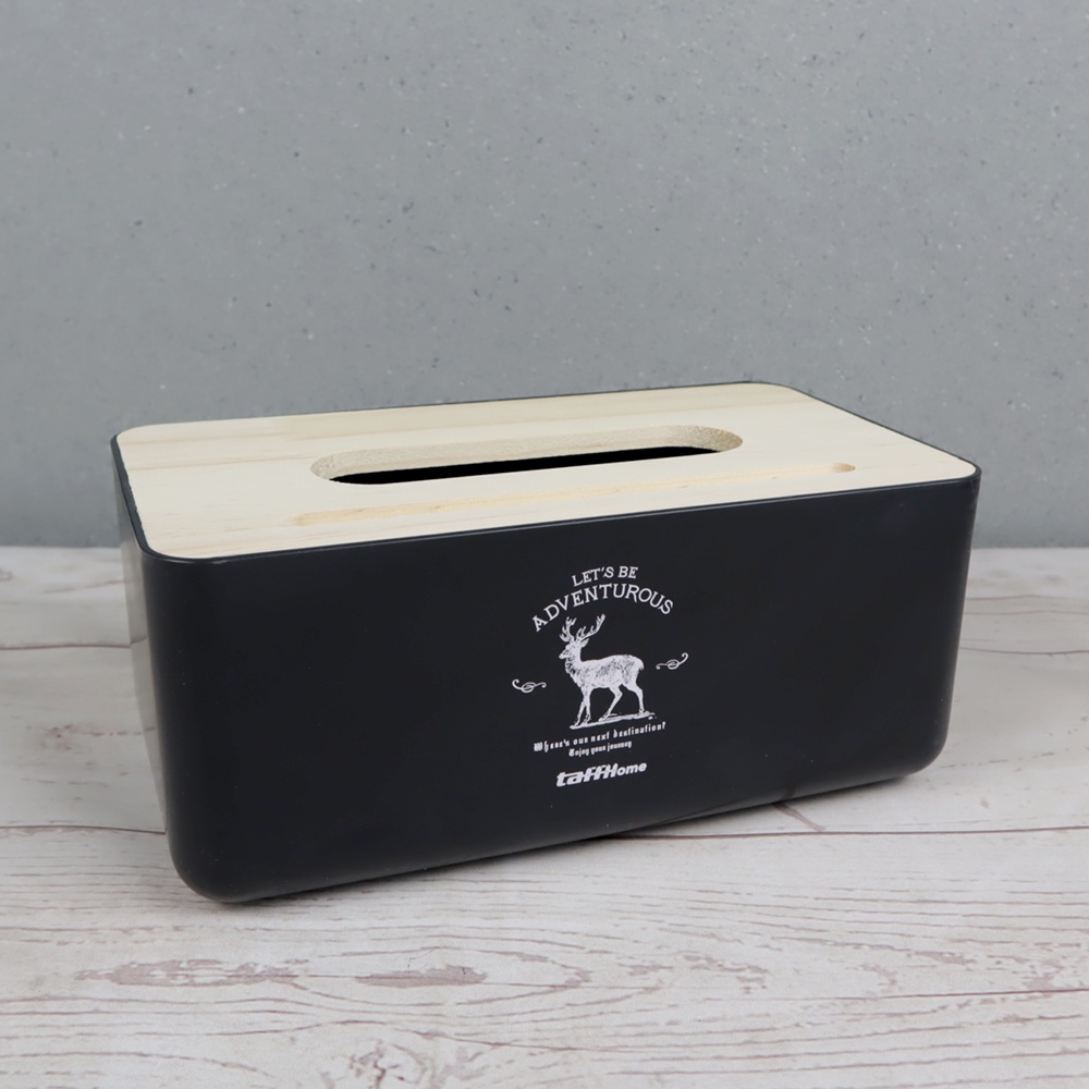 g8c taffhome kotak tisu kayu solid wooden tissue box - zj007 - black Or-i