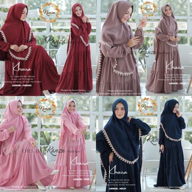 KHAIRA syari set gamis dress maxi longdress polos busui khimar kanza